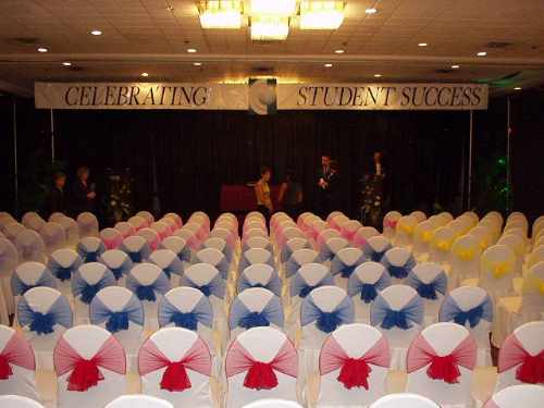 Chair Covers c/w multi colour bows for
                Award Ceremony