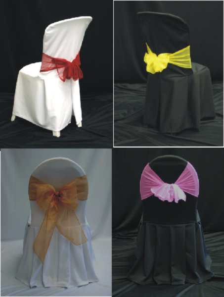 Chair Covers in Black & White
                with bows & sashes